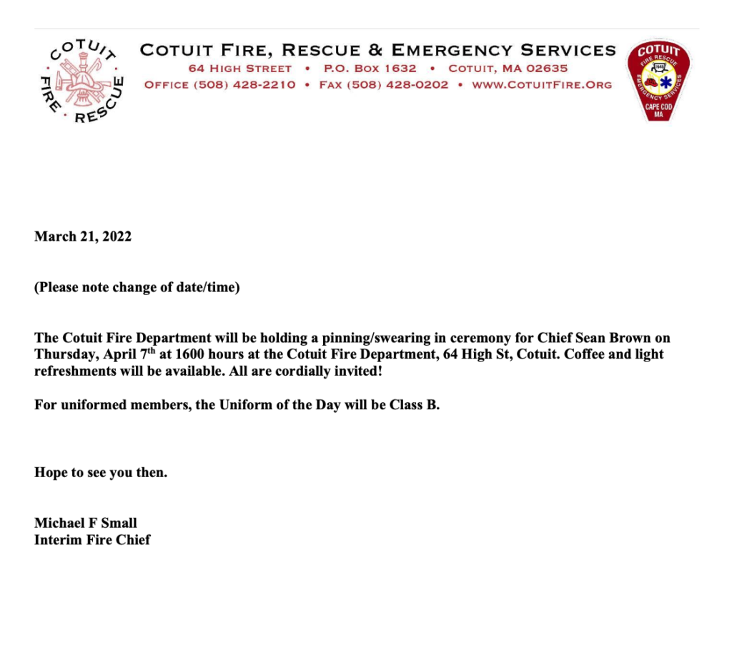 News and Announcements Cotuit Fire District